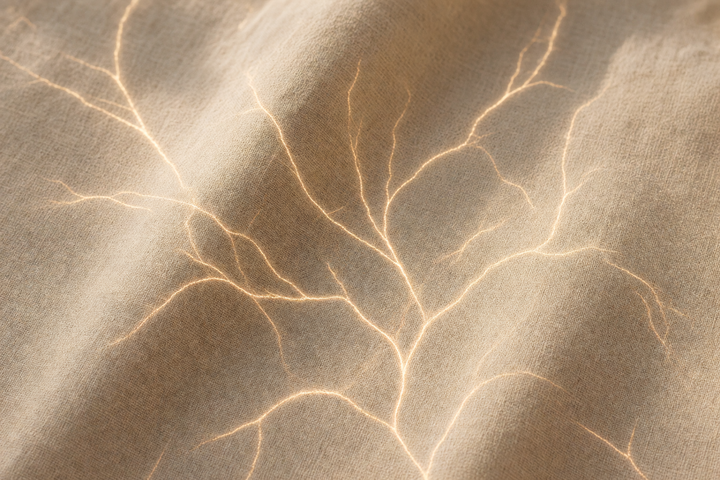 Linhas de luz ramificadas sobre um tecido de linho.